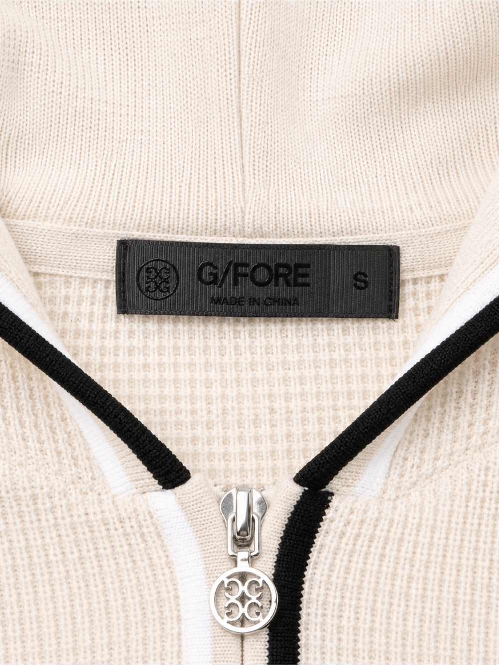 G/Fore Women’s Merino Wool Waffle Knit Quarter-Zip Hoodie Stone Heather – Size S - Picture 3 of 9